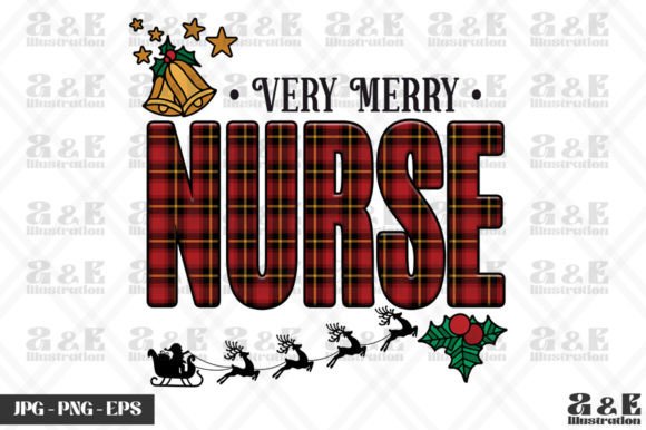 Very Merry Nurse Buffalo Plaid Christmas Graphics for T-Shirt Designs